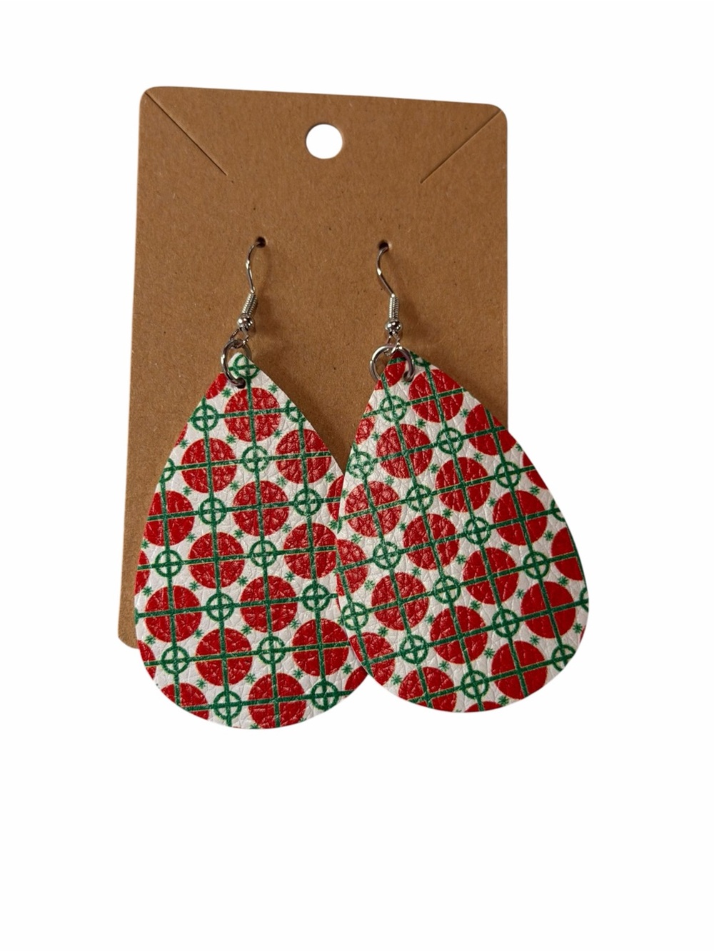 Red and Green Teardrop Pattern Earrings